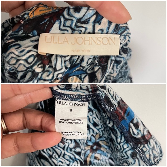 Ulla Johnson Blue print bohemian summer cotton top size 8 preowned - Picture 7 of 8